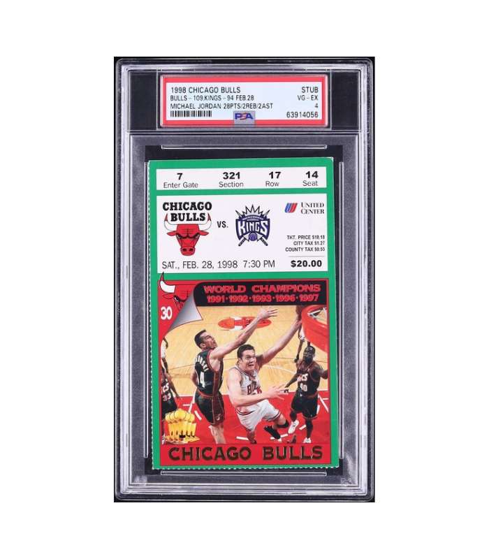 1998 Chicago Bulls Ticket Stub Michael Jordan PSA 4 VGEX front 1998 Chicago Bulls Ticket Stub Michael Jordan PSA 4 VGEX - Imagen 1